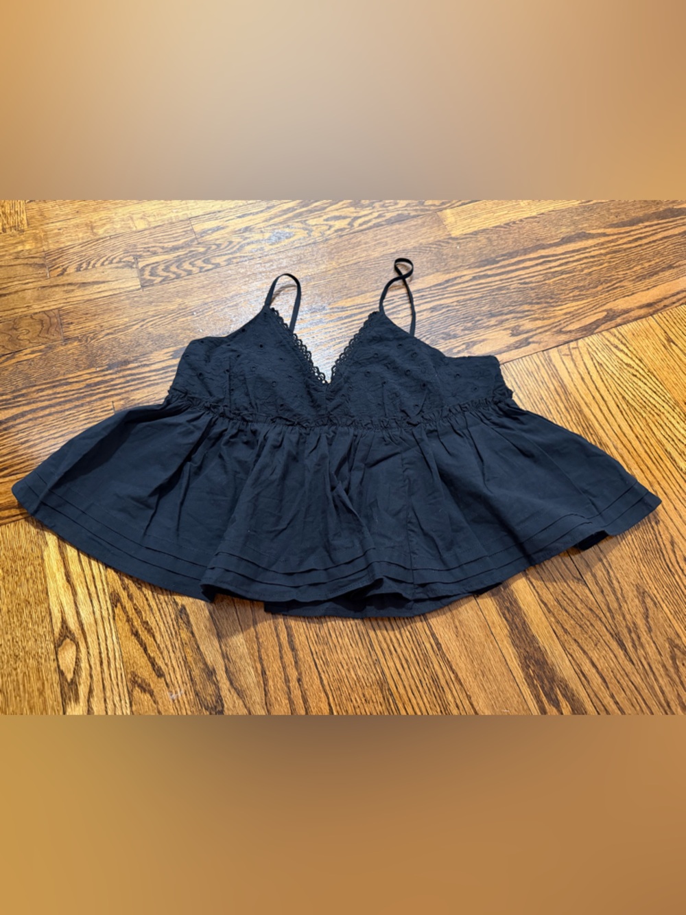 Black Lace-Trim Peplum Camisole Tank Top